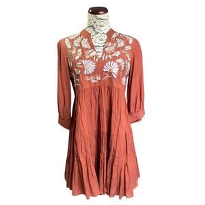 Anthropologie Samant Chauhan Apoline Embroidered Tiered Dress Lined S